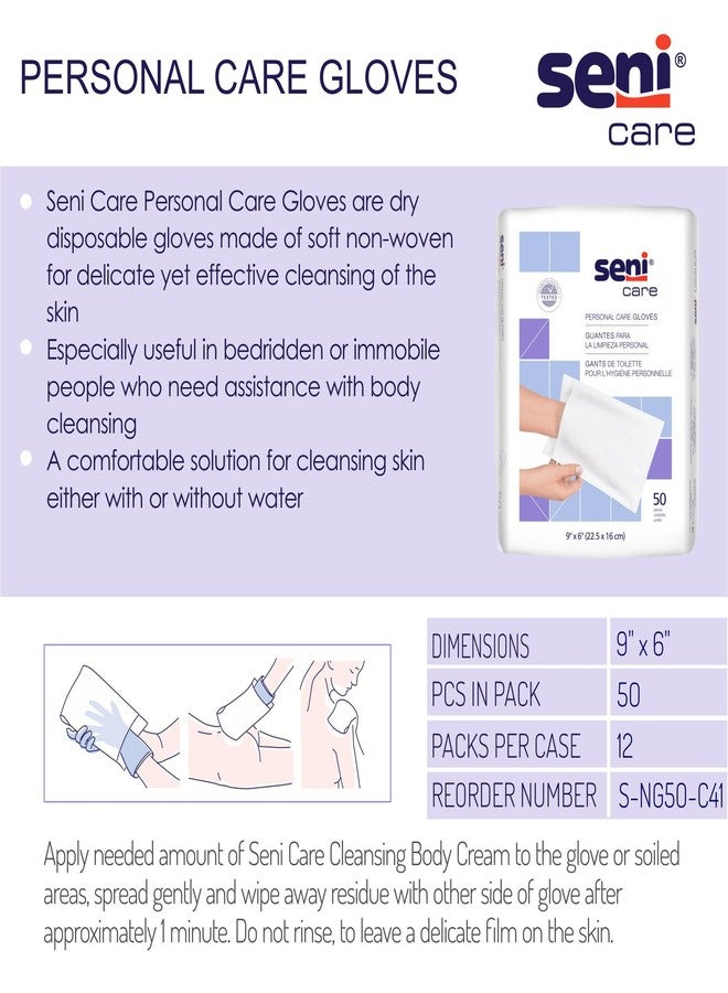 Seni Care Wash Mitt, 6" x 9" White Disposable Personal Care Gloves for Skin Cleansing, 50 Count (1 Pack of 50) - Image 2